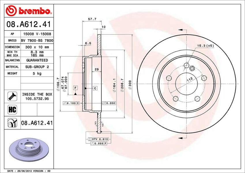 Mercedes Brembo Disc Brake Rotor - Rear (300mm) 2044231512